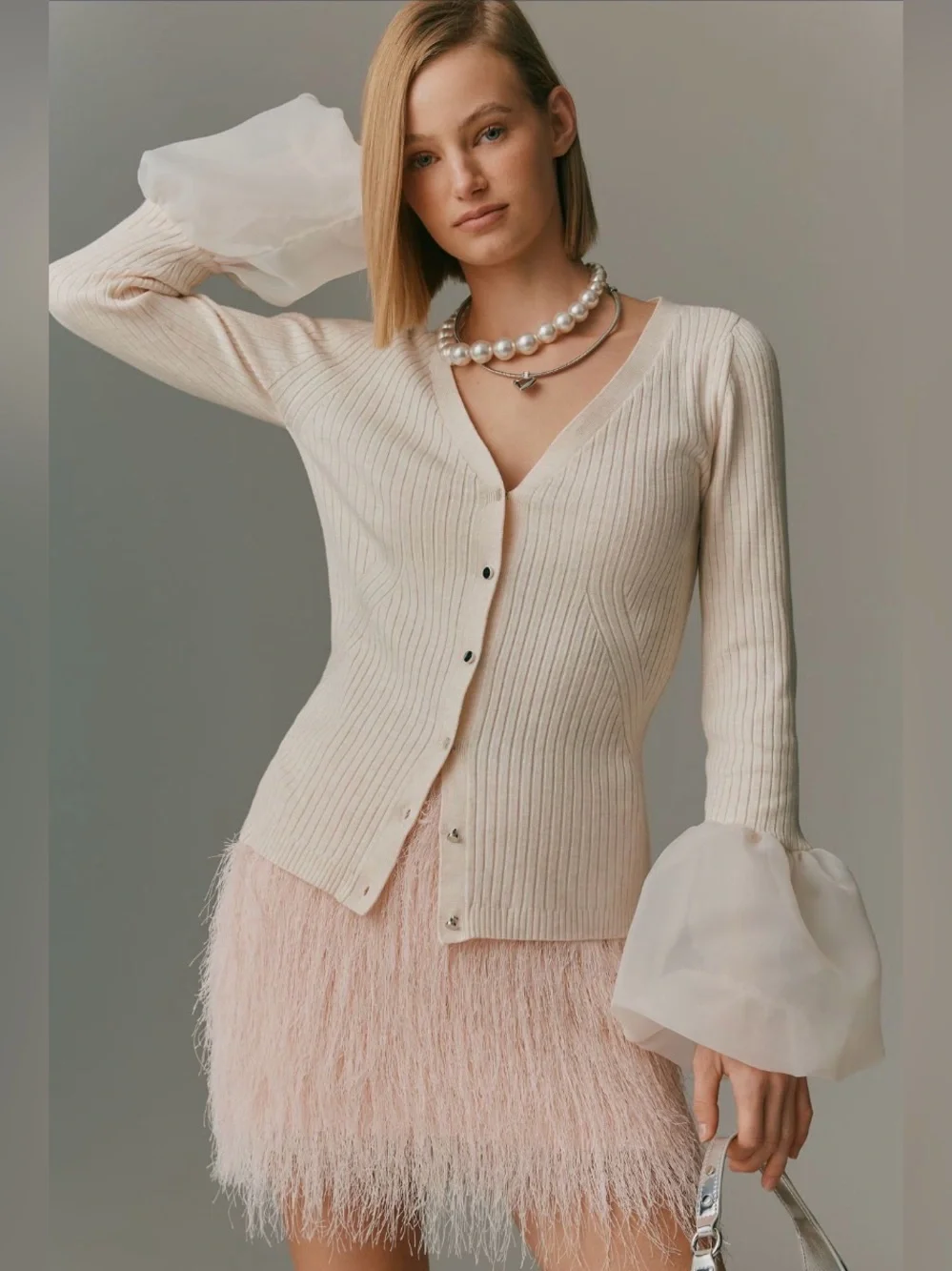 ✨ Anthropologie Long-Sleeve Organza Cuff Sweater Sz M